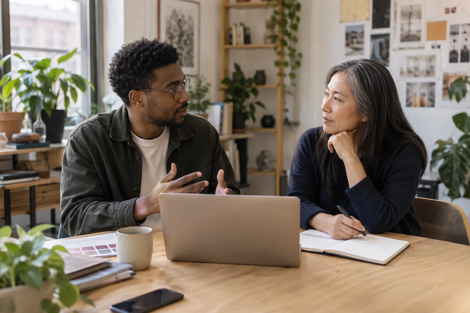 Agency founder and prospective client discussing a campaign